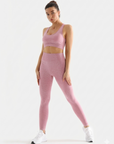 Women's Pink 2 Piece Workout Set Seamless Sports Bra & High Waist Yoga Leggings Activewear