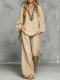 Women's Elegant Embroidered 2-Piece Shirt & Trousers Set – Casual Outfit