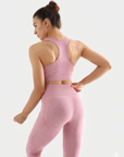 Women's Pink 2 Piece Workout Set  Seamless Sports Bra & High Waist Yoga Leggings Activewear