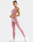 Women's Pink 2 Piece Workout Set  Seamless Sports Bra & High Waist Yoga Leggings Activewear
